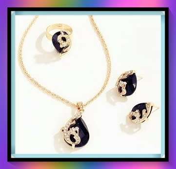 Lovely simulated black sapphire set with necklace, earrings and ring