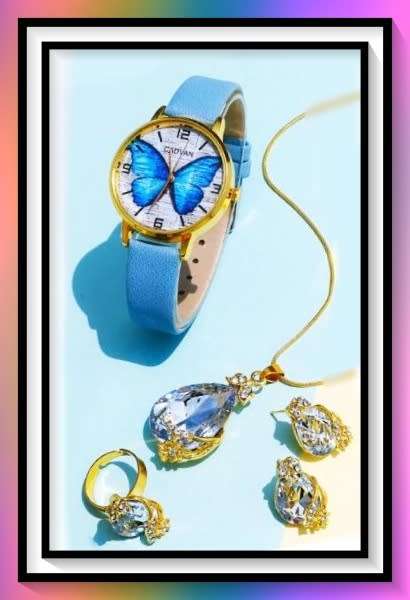 Spectacular watch set with earrings, necklace and ring