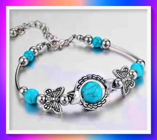 Enchanting Turquoise & Butterfly Decor Bracelet