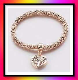 Beautiful Tree Detail Heart Charm Bracelet Rose Gold