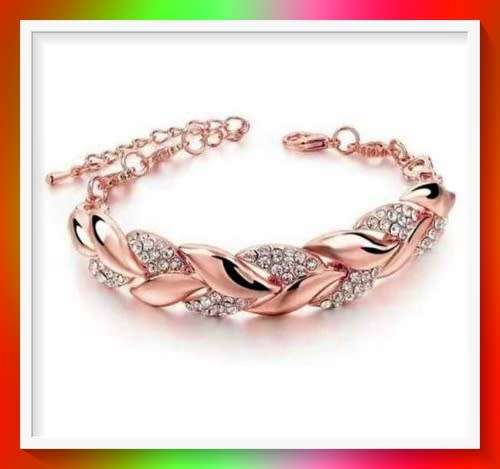 Ravishing Rhinestone Crystal Rose Gold leaf design bracelet