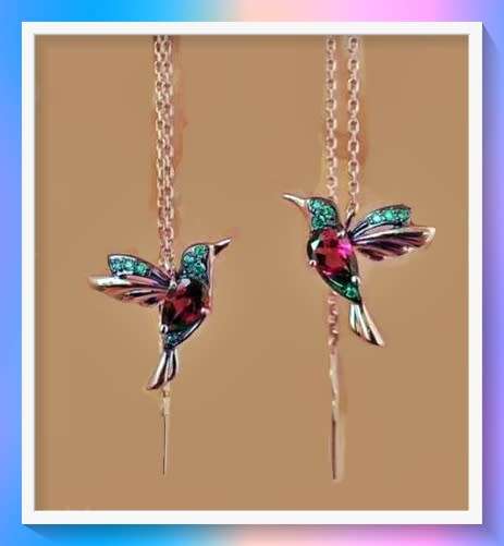 Elegant Rhinestone Humming Bird Threader Earrings