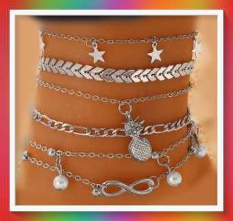 Fancy Faux Pearl Decor Anklet - 5pc set