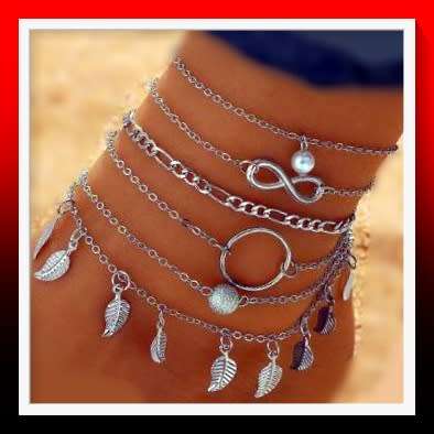 Divine Leaf Charm Anklet 5pc set