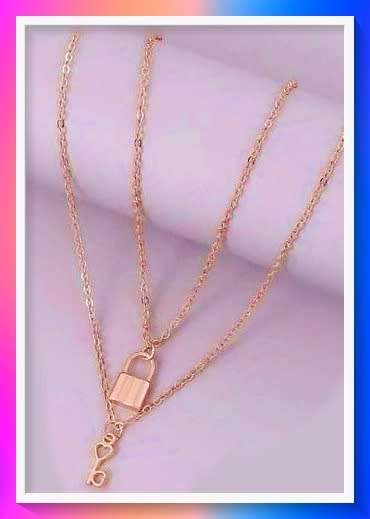 Gorgeous Lock Charm Necklace in Rose Gold colour alloy