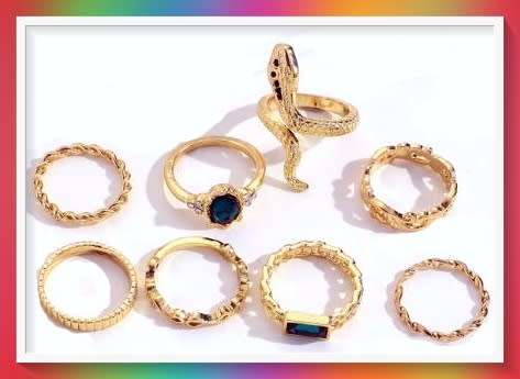 Snake and gemstone design ring set 8pc