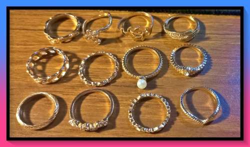 Romantic Leaf and faux pearl design ring set 12pcs