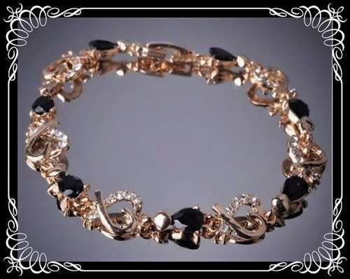 18k gold plated bracelet with black crystals 200mm long