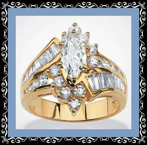 Gold plated marquise cut simulated diamond ring