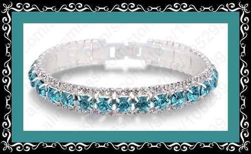 Luxurious Silver plated rhinestone bracelet  blue