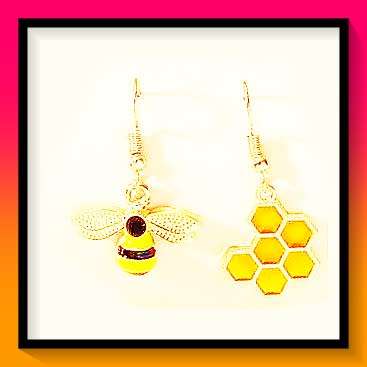 Bee & Honeycomb Decor Mismatched Drop Earrings