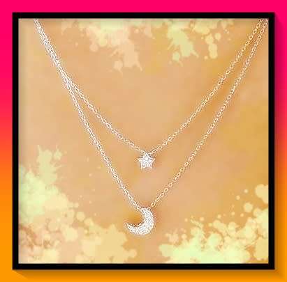 Cute Two-layered Necklace With Rhinestone Decorated Crescent Moon And Star