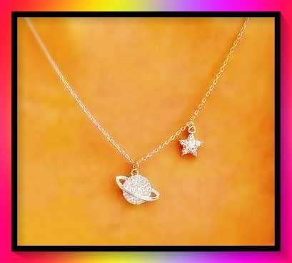 Cosmic Rhinestone Planet and star Charm pendant Necklace