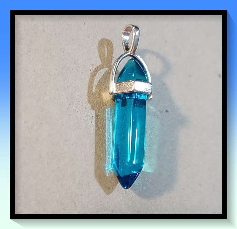 Good vibes Sky Blue Crystal Stone charm on black cord necklace