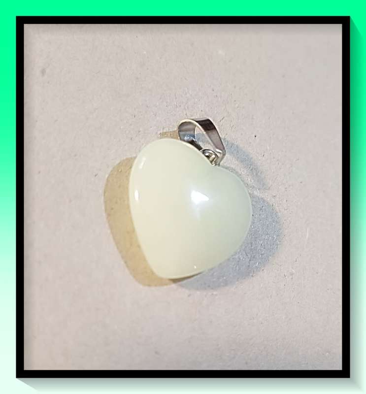 Lovely Eggshell crystal look heart pendant on black cord Necklace