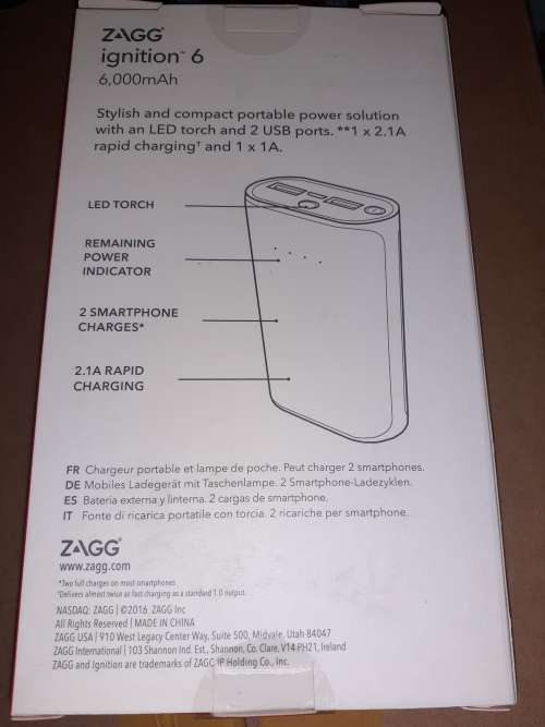 Zagg Ignition 6 Power Bank 6000 MAh Capacity with Flash Light