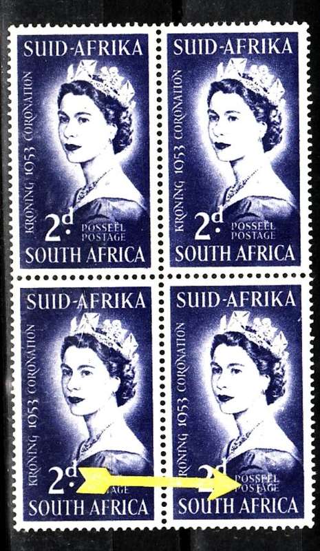 1953 Coronation 2d ultramarine with variety.