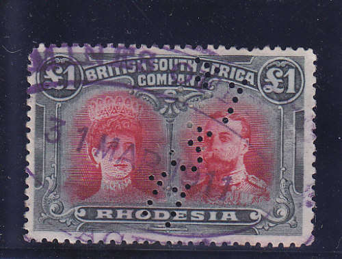 RHODESIA BSAC DOUBLE HEAD SG 166 FISCAL USED