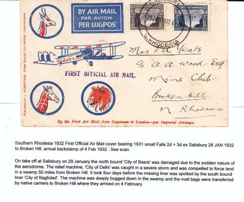 POSTAL HISTORY - S.RHODESIA FIRST FLIGHT COVER
