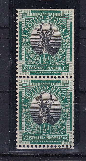 SOUTH AFRICA 1926 1/2d COIL STAMPS PERF 14X14.5 UM  CV R250