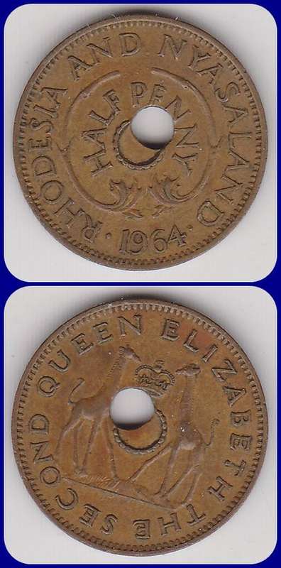 RHODESIA & NYASALAND - 1964 - HALF PENNY - ERROR COIN