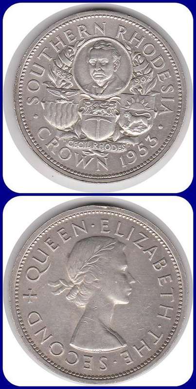 SOUTHERN RHODESIA - 1953 - CROWN - XF- COIN - 28.28g 0.500 SILVER