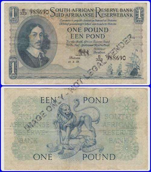 MH DE KOCK - 3RD ISSUE - ONE POUND (B111-B339) - F/VF NOTE - SER#: B323 988690