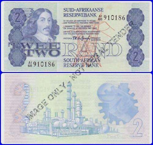 TW DE JONGH - 4TH ISSUE - TWO RAND (A1-A3/73) - aUNC NOTE - SER#: A1/68 910186