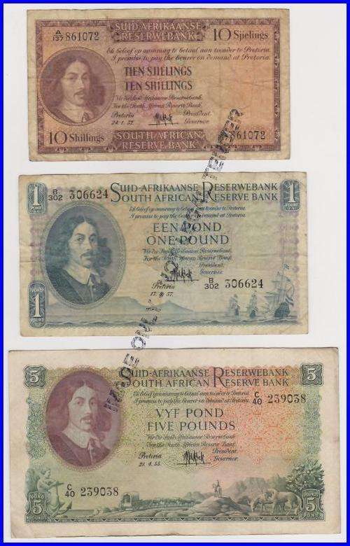 UNION - MH DE KOCK - 10/s to 5 pound SET - F/VF NOTES