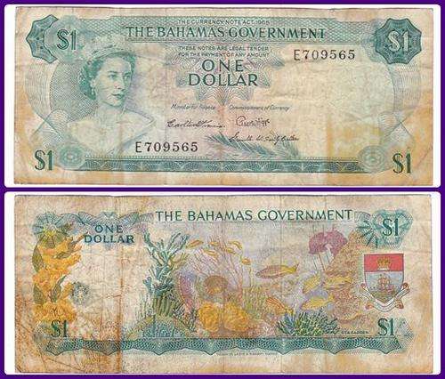 BAHAMAS - L.1965 - 1 DOLLAR - PIC#: 18b - F/VF NOTE