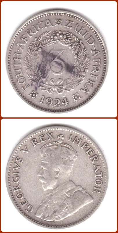UNION - 1924 - 3 PENCE - TICKEY - VG/F COIN - MINTAGE 501000