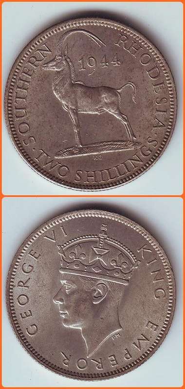 SOUTHERN RHODESIA - KM#19a - 1944 - 2 SHILLINGS - XF COIN