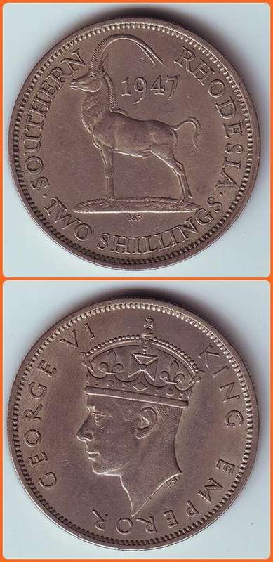 SOUTHERN RHODESIA - KM#19b - 1947 - 2 SHILLINGS - VF/XF COIN