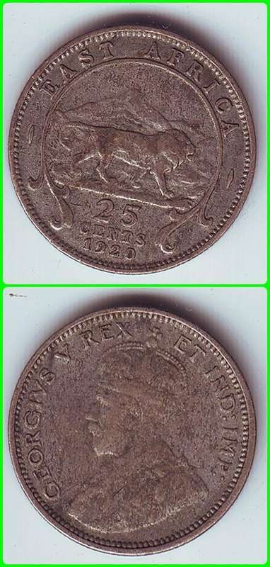EAST AFRICA - 1920H - 25 CENTS - KM# 15 - SCARCE VG COIN