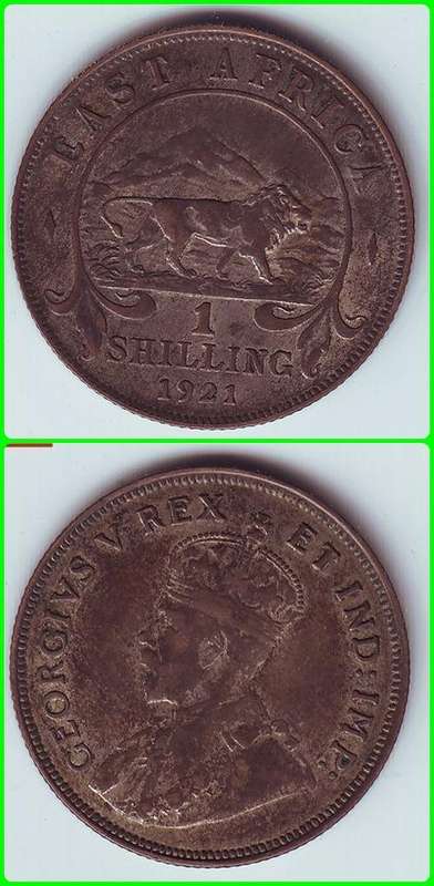 EAST AFRICA - 1921H - 1 SHILLING - KM# 21 - VG/F COIN - 25% SILVER