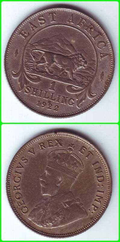 EAST AFRICA - 1922H - 1 SHILLING - KM# 21 - F COIN - 25% SILVER
