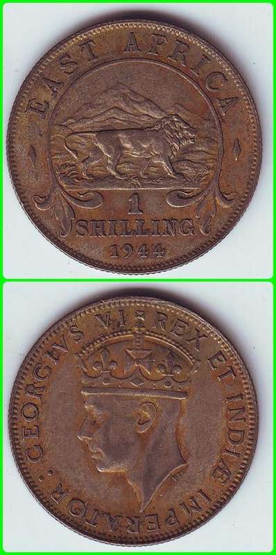 EAST AFRICA - 1944SA - 1 SHILLING - KM# 28.4 - F/VF COIN - 25% SILVER