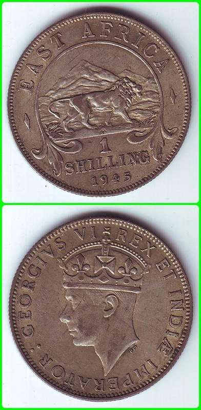 EAST AFRICA - 1945SA - 1 SHILLING - KM# 28.4 - F/VF COIN - 25% SILVER