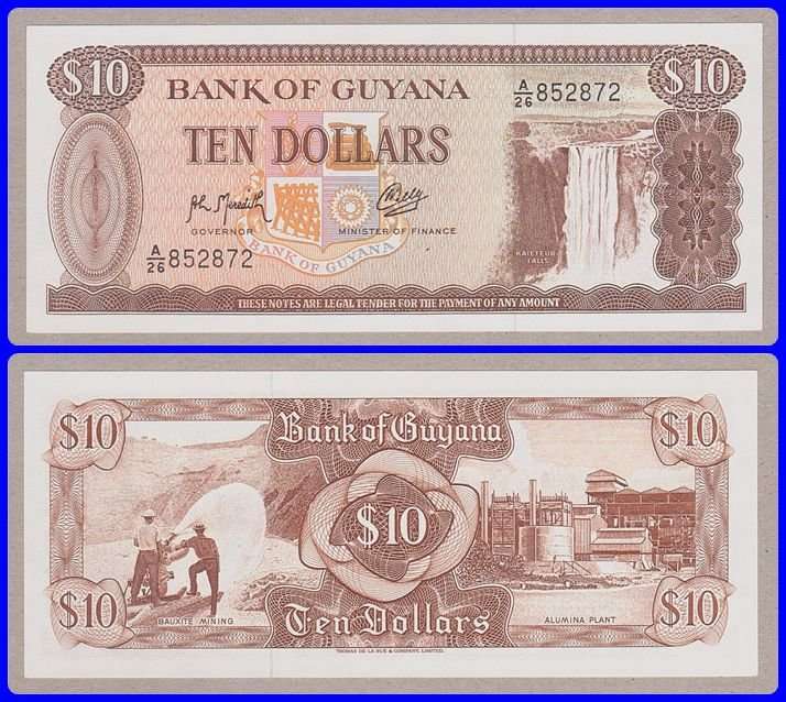 GUYANA - ND(1966-92) - 10 DOLLARS - PIC# 23f - XF/UNC NOTE