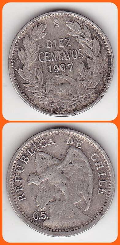 CHILE - 1907 - 10 CENTAVOS - KM# 156.2 - F COIN - 2.0g 0.50 SILVER
