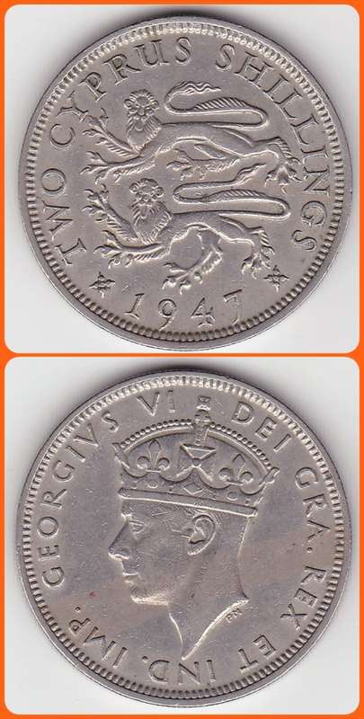 CYPRUS - 1947 - 2 SHILLINGS - KM# 28 - F/VF COIN