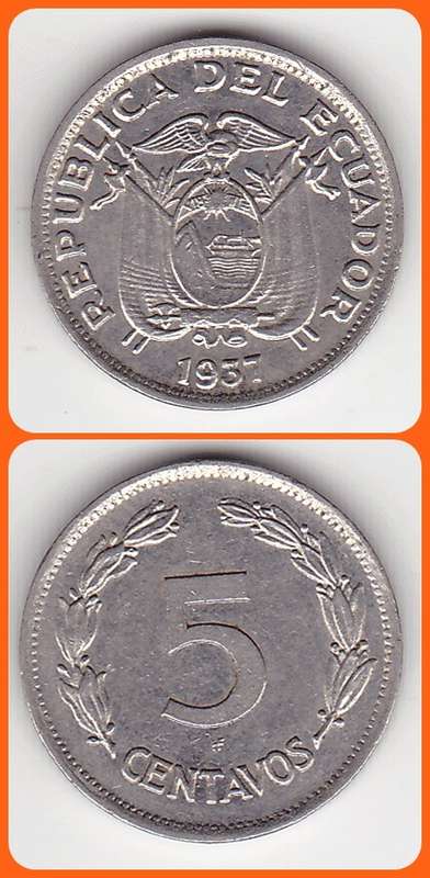 ECUADOR - 1937HF - 5 CENTAVOS - KM# 75 - XF COIN
