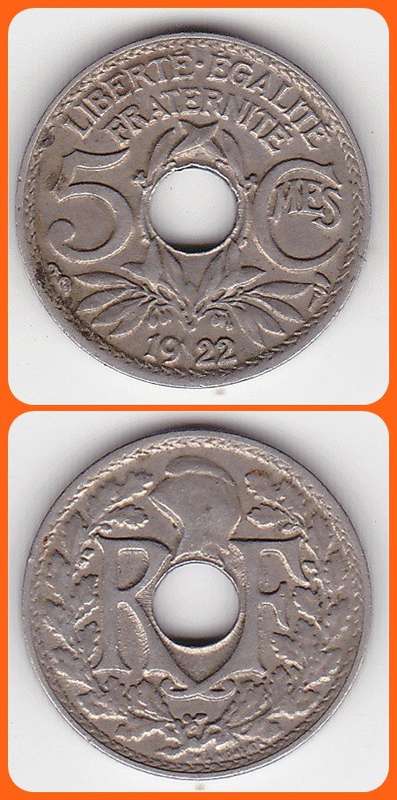 FRANCE - 1922 - 5 CENTIMES - KM# 875 - VF COIN