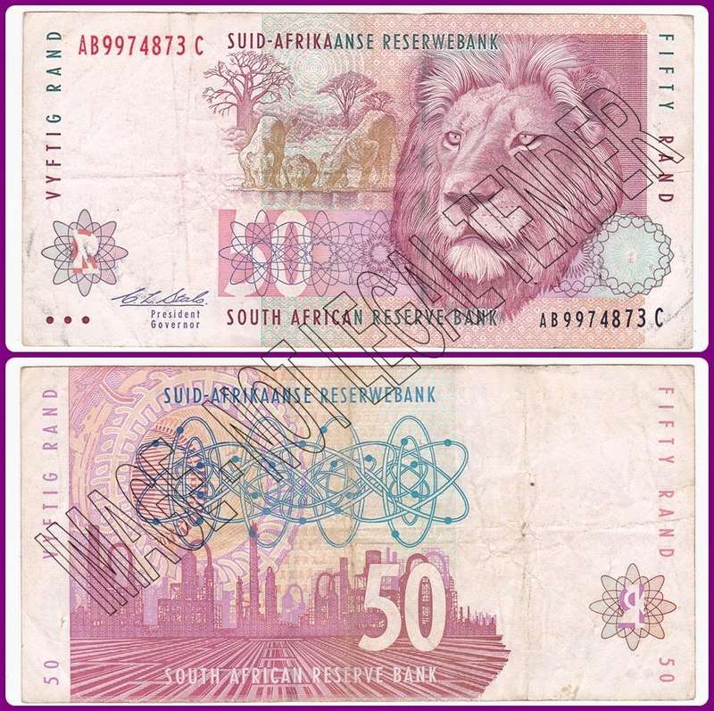 STALS - 2ND ISSUE - 1999 - FIFTY RAND - VF NOTE - AB9974873C - RED WATER VARIETY