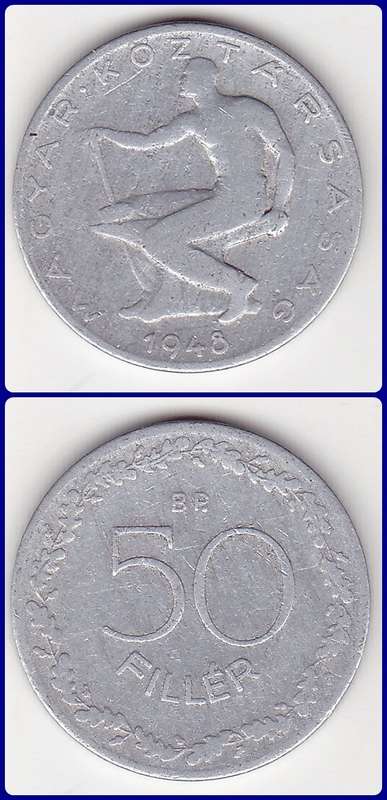HUNGARY - 1948 BP - 50 FILLER - PIC# 536 - VG COIN