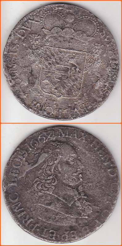 LIEGE - MAXIMILIAN HENRY - 1668 - DUCATONE - KM# 84 - SHIPWRECK COIN - 27.73g (32.48) 0.944 SIL