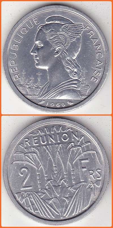 REUNION - 1968 (a) - 2 FRANCS - KM# 8