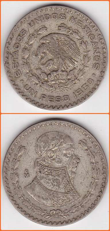 MEXICO - 1960 - 1 PESO - KM# 459 - 16.0g 0.100 SILVER