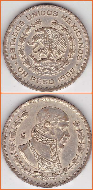 MEXICO - 1962 - 1 PESO - KM# 459 - 16.0g 0.100 SILVER