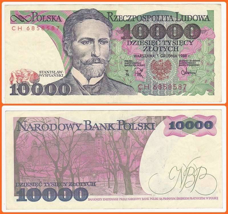 POLAND - 1988 - 10 000 ZLOTYCH - PIC# 151b - VF/XF NOTE - SER# CH6858587